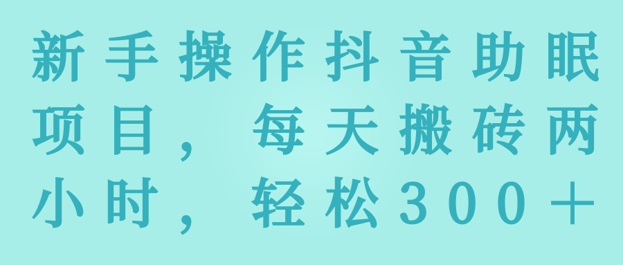 新手操作抖音助眠项目，每天搬砖两小时，轻松300＋【视频教程】