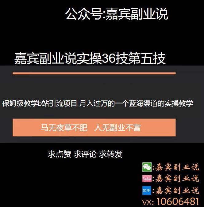 嘉宾副业说实操36技第五技：保姆级教学b站引流项目，月入过万的一个蓝海渠道的实操教学,嘉宾副业说实操36技第五技：保姆级教学b站引流项目，月入过万的一个蓝海渠道的实操教学,免费项目,抖音0基础短视频实战课，短视频运营赚钱新思路，零粉丝也能助你上热门,第1张