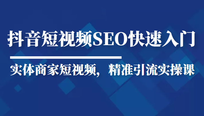 抖音短视频Seo搜索排名优化新手快速入门教程，实体商家短视频，精准引流实操课,mp,视频,实体,第1张