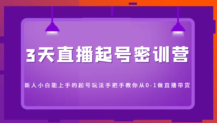 3天直播起号密训营，新人小白能上手的起号玩法，手把手教你从0-1做直播带货,直播,号,第1张