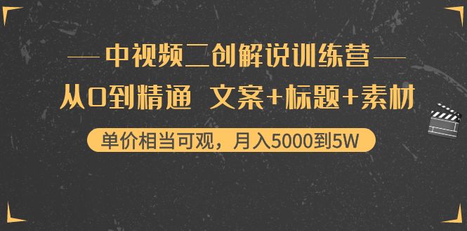 中视频二创解说训练营：从0到精通 文案+标题+素材、月入5000到5W,视频,收益,创作者,第1张