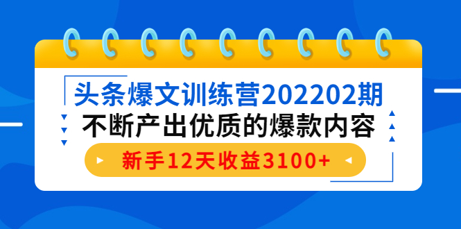 头条爆文训练营202202期，不断产出优质的爆款内容，新手12天收益3100+,mp4,课,爆款,第1张