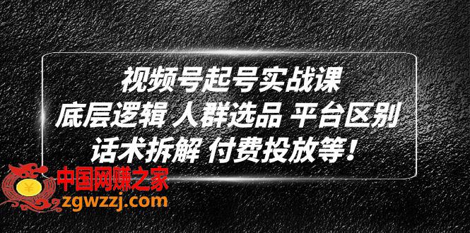 视频号起号实战课：底层逻辑 人群选品 平台区别 话术拆解 付费投放等！,视频号起号实战课：底层逻辑 人群选品 平台区别 话术拆解 付费投放等！,起号,实战,第1张