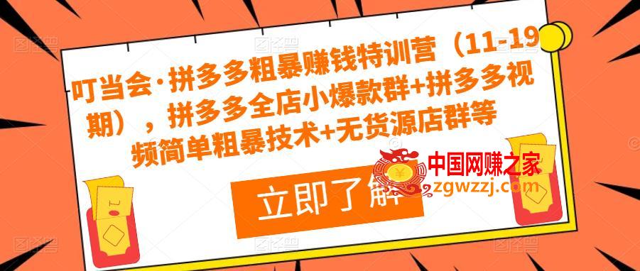 叮当会·拼多多粗暴赚钱特训营（11-19期），拼多多全店小爆款群+拼多多视频简单粗暴技术+无货源店群等