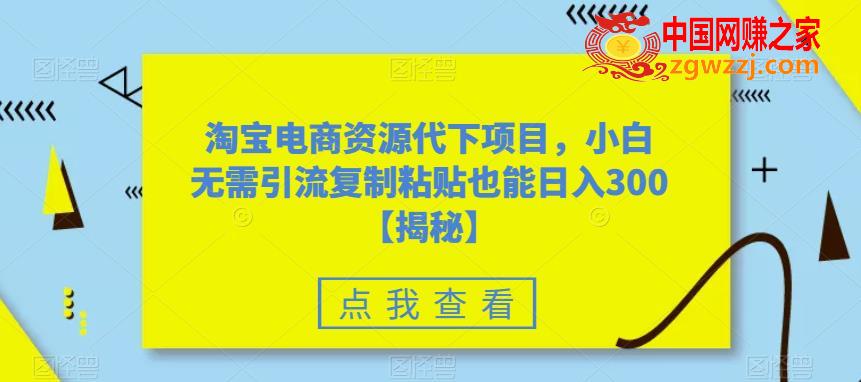 淘宝电商资源代下项目，小白无需引流**粘贴也能日入300＋【揭秘】