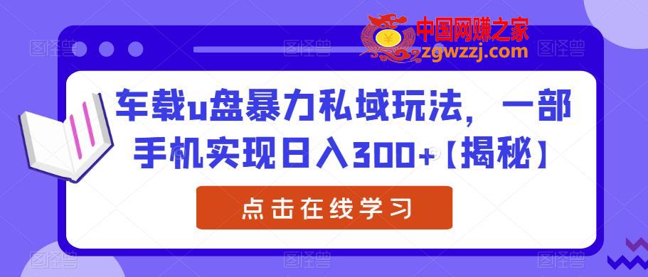 车载u盘暴力私域玩法，一部手机实现日入300+【揭秘】