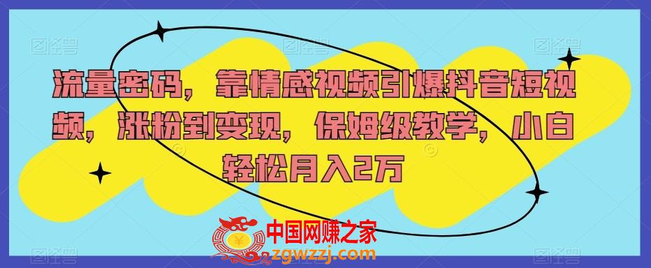 流量密码，靠情感视频引爆抖音短视频，涨粉到变现，保姆级教学，小白轻松月入2万【揭秘】,流量密码，靠情感视频引爆抖音短视频，涨粉到变现，保姆级教学，小白轻松月入2万【揭秘】,项目,大家,作品,第1张