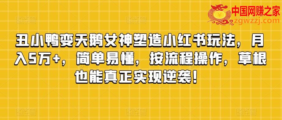 丑小鸭变天鹅女神塑造小红书玩法，月入5万+，简单易懂，按流程操作，草根也能真正实现逆袭！