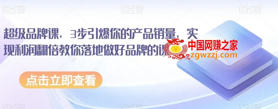 超级品牌课，3步引爆你的产品销量，实现利润翻倍教你落地做好品牌的课