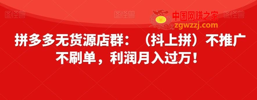 拼多多无货源店群：（抖上拼）不推广不刷单，利润月入过万！【揭秘】