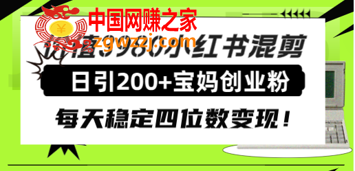 （7893期）使用价值3980小红书的剪辑日引200 宝妈创业粉，每日平稳四位数转现！