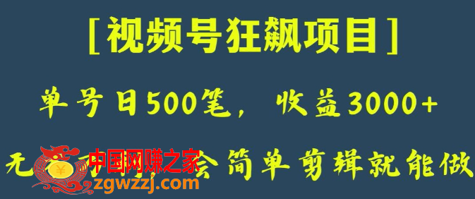 日收款500笔，纯利润3000+，视频号狂飙项目，会简单剪辑就能做【揭秘】,日收款500笔，纯利润3000+，视频号狂飙项目，会简单剪辑就能做【揭秘】,教程,技术,第1张