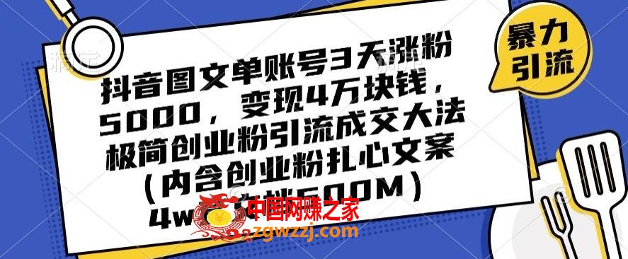 抖音图文单账号3天涨粉5000，变现4万块钱，极简创业粉引流成交**,抖音图文单账号3天涨粉5000，变现4万块钱，极简创业粉引流成交**,项目,内容,图文,第1张