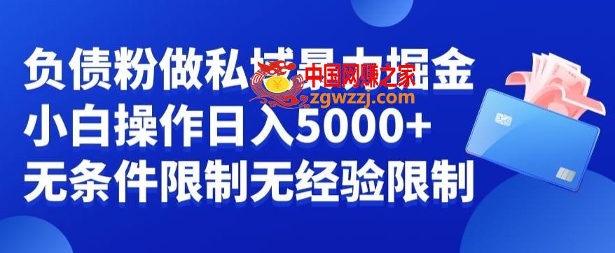 负债粉私域暴力掘金，小白操作入5000，无经验限制，无条件限制【揭秘】