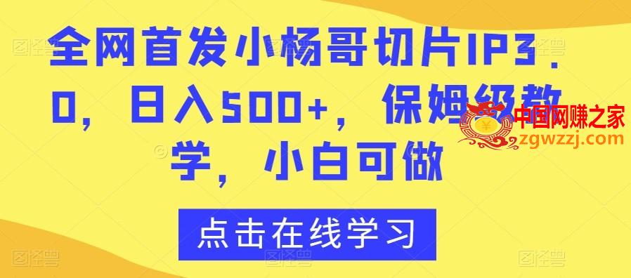 全网首发小杨哥切片IP3.0，日入500+，保姆级教学，小白可做【揭秘】