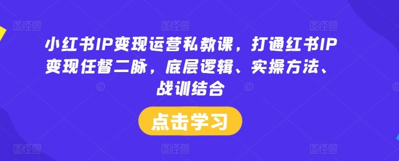 小红书IP变现运营私教课，打通红书IP变现任督二脉，底层逻辑、实操方法、战训结合,小红书IP变现运营私教课，打通红书IP变现任督二脉，底层逻辑、实操方法、战训结合,小红,变现,如何,第1张