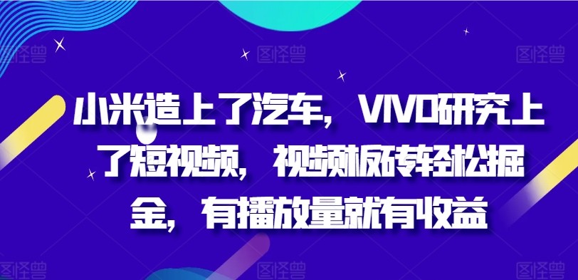 小米造上了汽车，VIVO研究上了短视频，视频板砖轻松掘金，有播放量就有收益,小米造上了汽车，VIVO研究上了短视频，视频板砖轻松掘金，有播放量就有收益,视频,项目,第1张