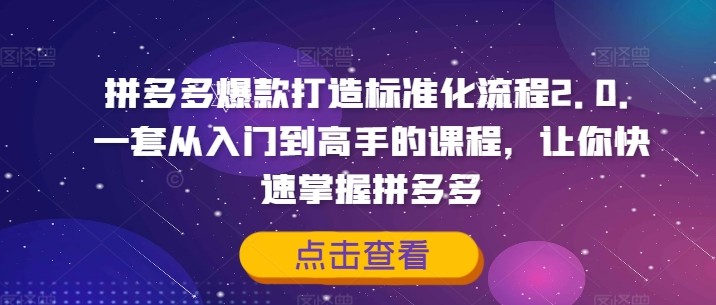 拼多多爆款打造标准化流程2.0，一套从入门到高手的课程，让你快速掌握拼多多,拼多多爆款打造标准化流程2.0，一套从入门到高手的课程，让你快速掌握拼多多,多多,爆款,店铺,第1张