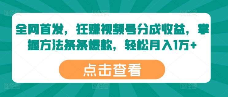 全网首发，狂赚视频号分成收益，掌握方法条条爆款，轻松月入1万+,全网首发，狂赚视频号分成收益，掌握方法条条爆款，轻松月入1万+,视频,轻松,分成,第1张