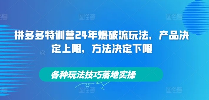 拼多多特训营24年爆破流玩法，产品决定上限，方法决定下限，各种玩法技巧落地实操,拼多多特训营24年爆破流玩法，产品决定上限，方法决定下限，各种玩法技巧落地实操,玩法,技巧,第1张