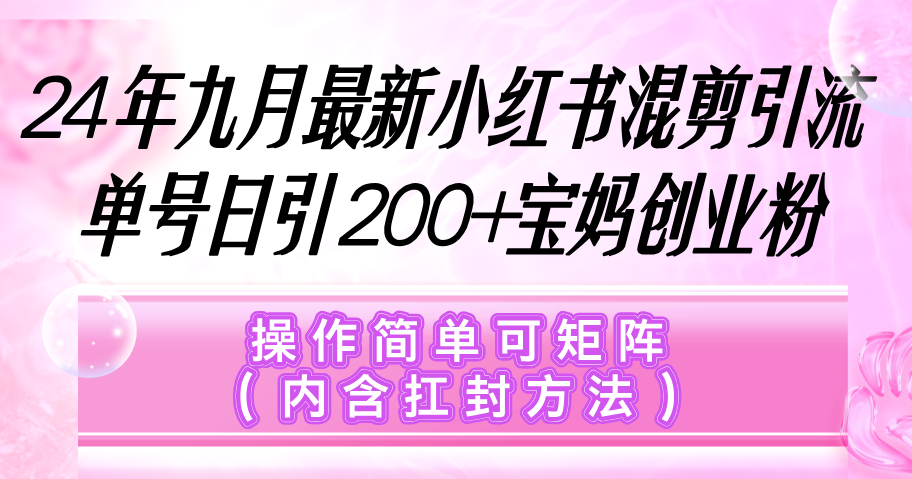 （12530期）小红书混剪引流，单号日引200+宝妈创业粉，操作简单可矩阵（内含扛封…