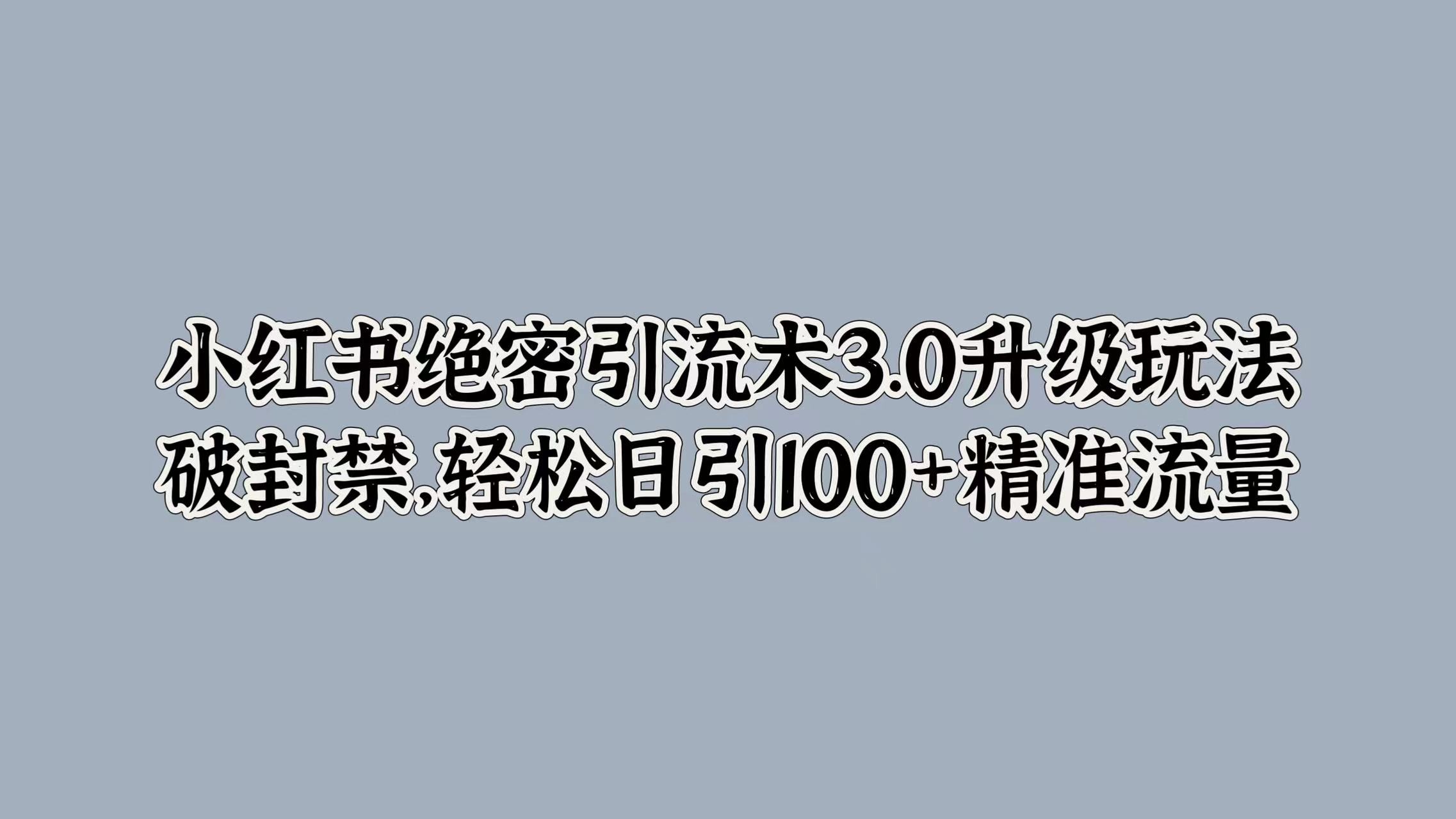 小红书绝密引流术3.0升级玩法，破封禁，轻松日引100+精准流量,小红书绝密引流术3.0升级玩法，破封禁，轻松日引100+精准流量,小红,玩法,先生,第1张