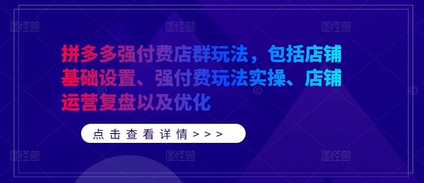 拼多多强付费店群玩法，包括店铺基础设置、强付费玩法实操、店铺运营复盘以及优化,拼多多强付费店群玩法，包括店铺基础设置、强付费玩法实操、店铺运营复盘以及优化,店铺,付费,玩法,第1张