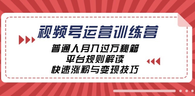 （12722期）视频号运营训练营：普通人月入过万秘籍，平台规则解读，快速涨粉与变现&amp;#8230;