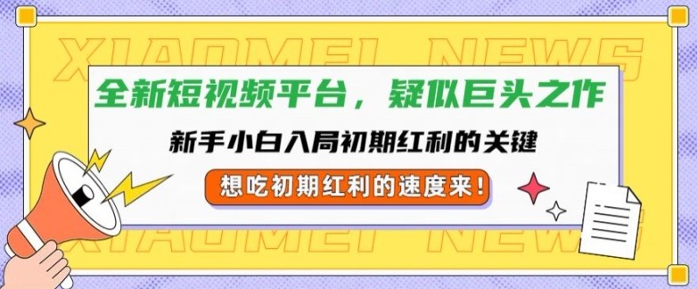 全新短视频平台，新手小白入局初期红利的关键，想吃初期红利的速度来,全新短视频平台，新手小白入局初期红利的关键，想吃初期红利的速度来,平台,红利,项目,第1张