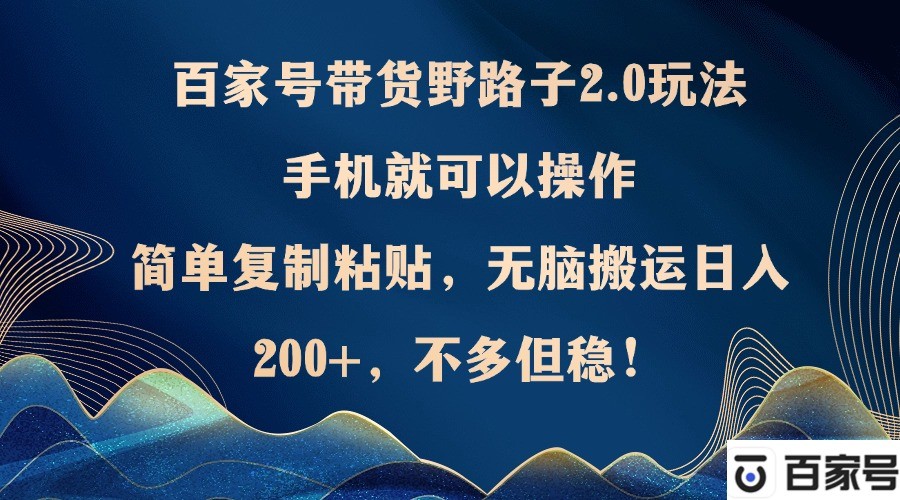 （12804期）百家号带货野路子2.0玩法，手机就可以操作，简单**粘贴，无脑搬运日…