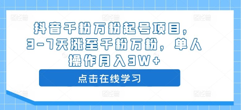 抖音千粉万粉起号项目，3-7天涨至千粉万粉，单人操作月入3W+,抖音千粉万粉起号项目，3-7天涨至千粉万粉，单人操作月入3W+,账号,项目,第1张