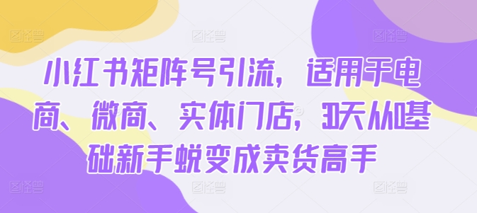 小红书矩阵号引流，适用于电商、微商、实体门店，30天从0基础新手蜕变成卖货高手,ac8e87eb5a9bcdb7984a07324f1428e9_20241013103119296-20241013023119-670b30f76017b.jpg,小红,矩阵,企业,第1张